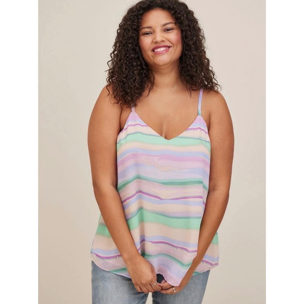 Torrid Sophie Swing‎ Cami Top Sz 2 Striped Watercolor Fairy Flowy CottageCore